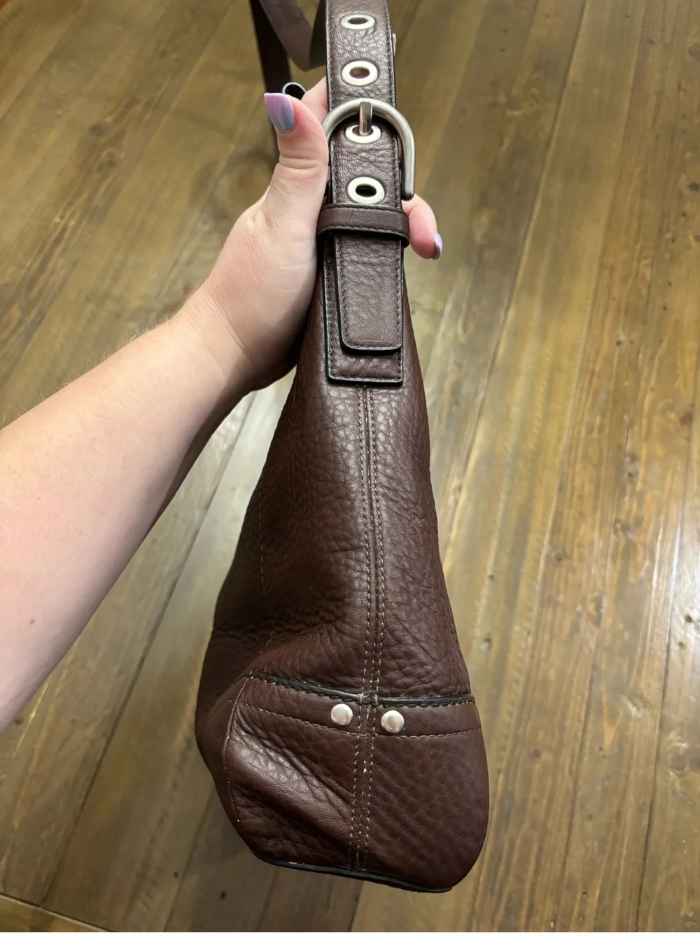 Coach Bleeker Felicia Pebbled Leather Shoulder Bag in Dark Brown